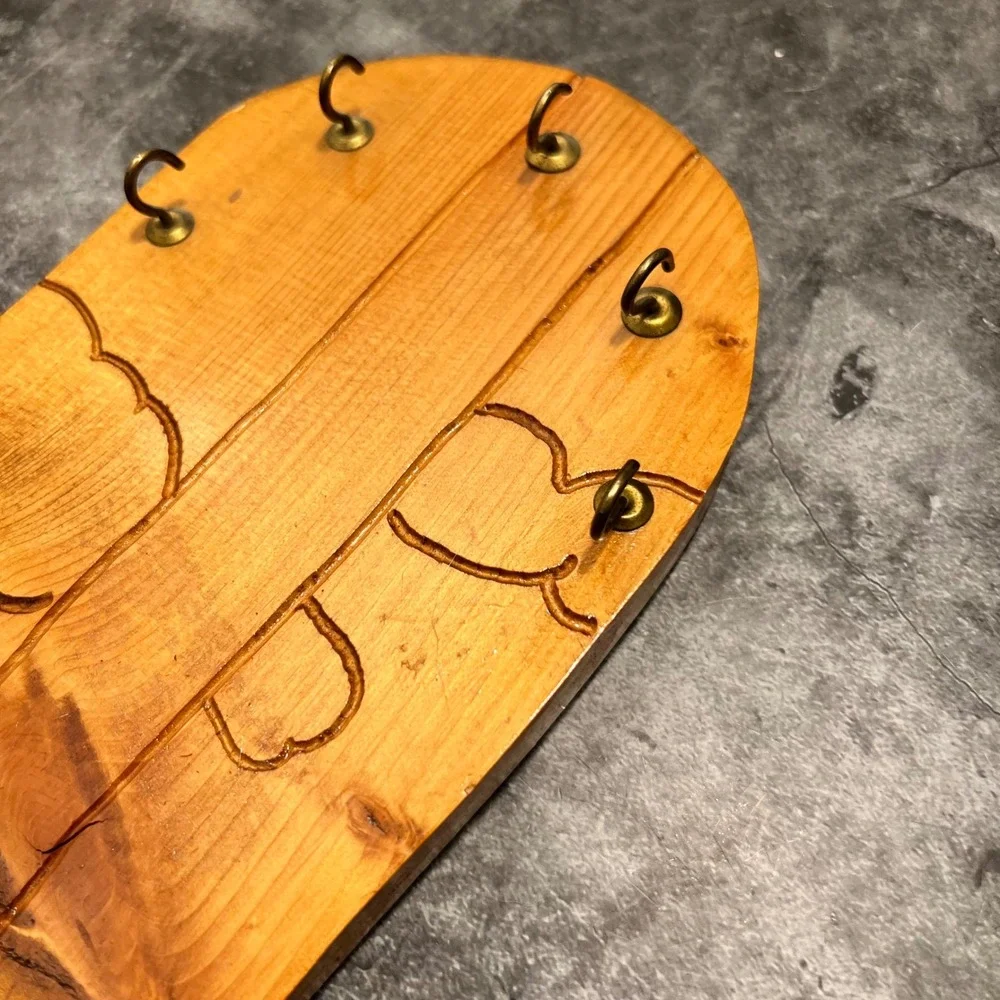 Vintage Handmade Wooden Cowboy Boot Key Hooks Jewelry Organizer